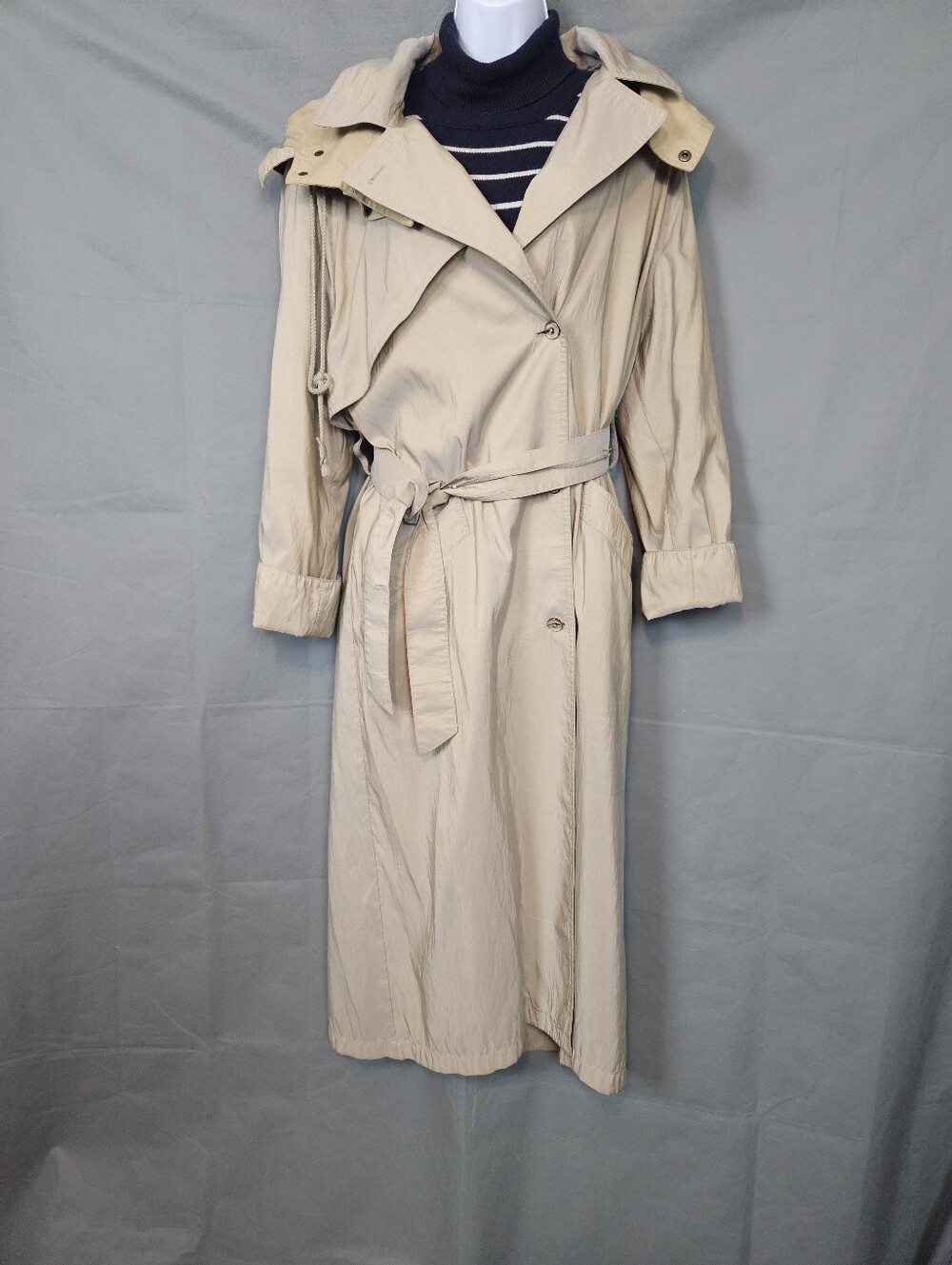 Neo-Vintage London Fog Batwing Sleeve Upcycled Hoodie Trench Coat Hybrid